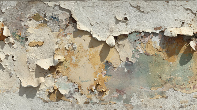 The image shows close-up of peeling paint, revealing layers of texture and color, creating an abstract and weathered look