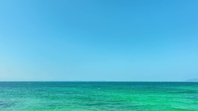 Panorama of clear sky and summer sea water background for summer vacation concept.with sunlight of beautiful cloudy blue sky with white altocumulus clouds.with