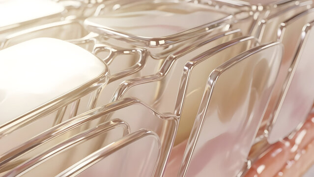 Close up microscopic visualization of healthy skin cells forming a robust protective barrier, showcasing their smooth translucent layers and hydrated surface with underlying biological tissue