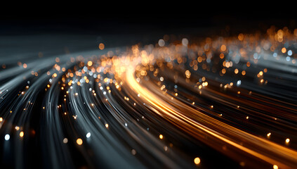 high-speed data transfer lines in space, glowing light trails against a dark background, representing fast digital connections and technology Generative AI
