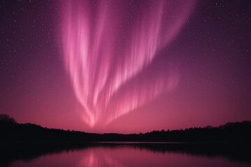 Vibrant aurora over tranquil lake background