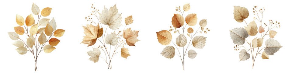 Autumn Leaves Bouquets: Warm Tones on White Background