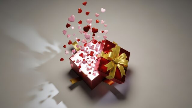 Open gift box revealing heart-shaped surprises