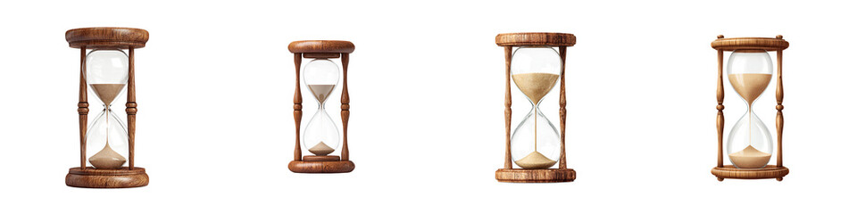 Vintage Hourglass Collection: Time Concept on White Background