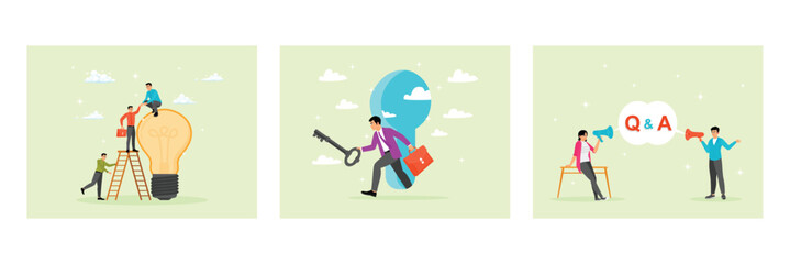 Fototapeta premium Help support team concept. Success secret key discovery. Question and answer session.
