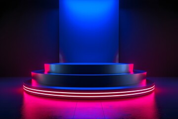 Futuristic Neon lights Mockup for product display, purple neon lights, cyber gamer aesthetic, wallpaper background banner HD Pedestal