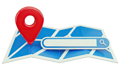Location Pin, Map, and Search Bar 3D Render