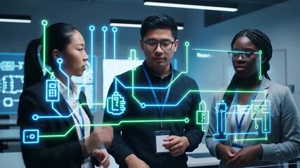 Innovative Tech Team Collaborating on Futuristic Interface. - Powered by Adobe