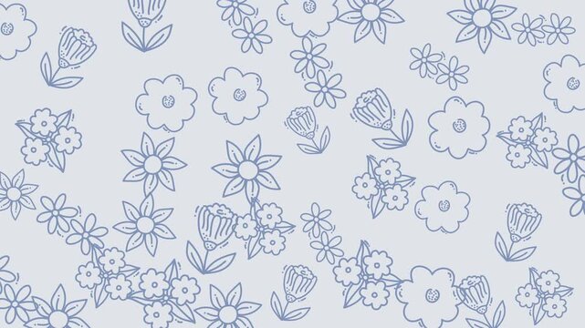 Blue floral doodles suitable for wallpaper, invitations, stationery, and digital design projects with a light and airy aesthetic.