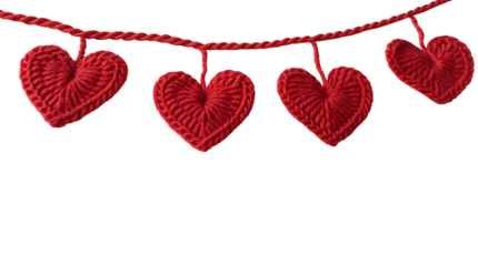Minimal hanging knitted heart garland illustration emphasizing cozy romance and decorative Valentine’s design