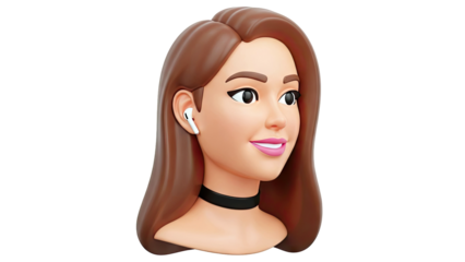 3D Cartoon Woman with Earbuds and Choker