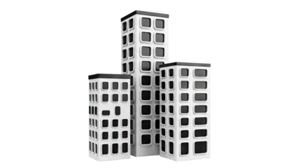 Stylized Modern Buildings with Black Window Frames