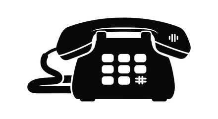 A striking black and white illustration of a vintage rotary telephone a communication device silhouette © nhpvect02