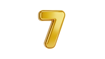 3D Gold Number 7 on transparent background