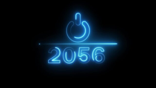 Glowing neon power button icon animation. 2056 new year power button. Startup push button animation. Switch power button animation.