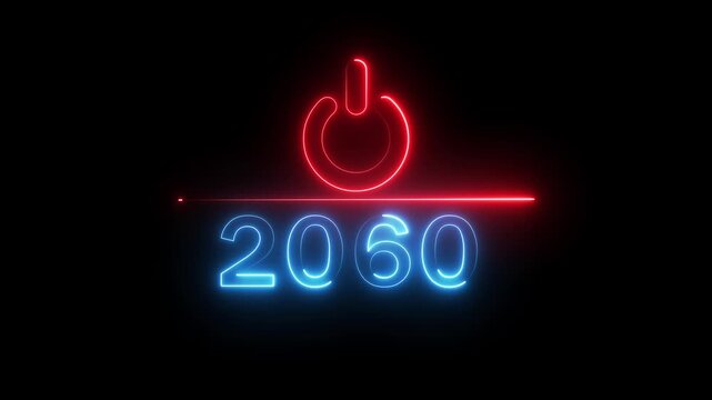 Glowing neon power button icon animation. 2060 new year power button. Startup push button animation. Switch power button animation.