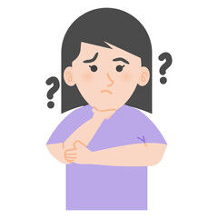 Vector illustration of a woman wondering with question marks