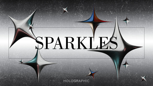 Y2K Holographic Star Sparkle Elements Retro Futurism Design Set