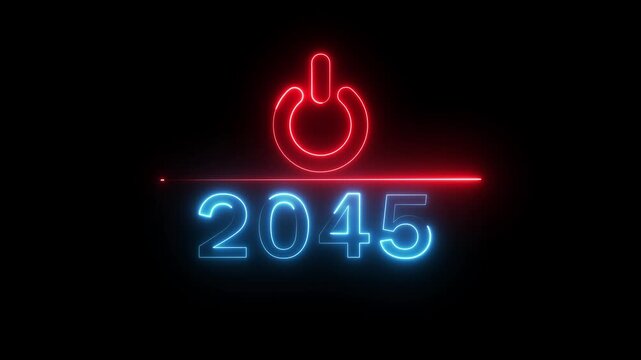 Glowing neon power button icon animation. 2045 new year power button. Startup push button animation. Switch power button animation.