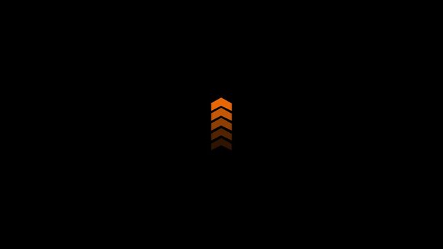 Direction concept arrow icon on black background.Abstract arrows indicates the direction of the overlay video layer and looped animation. Orange up direction arrow.