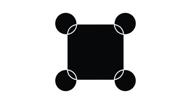 a black square framed by four overlapping circles presented as a stark silhouette