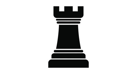 A striking black rook chess piece design displayed in a bold minimalist silhouette © nhpvect02