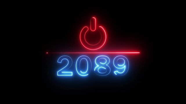 Glowing neon power button icon animation. 2089 new year power button. Startup push button animation. Switch power button animation.