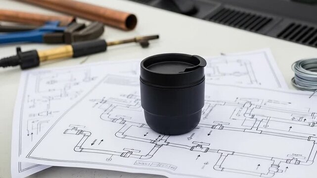 Engineering Tools and Blueprints on a Workbench with Equipment for Mechanical Projects