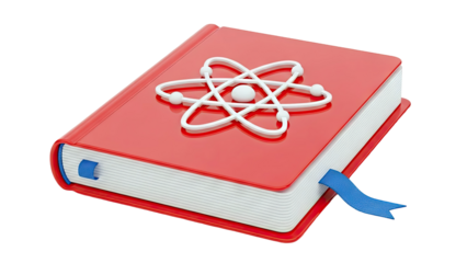 Red Book with Atom Symbol and Blue Ribbons