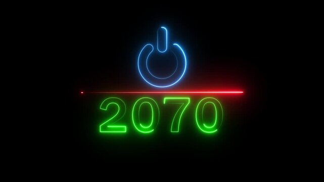 Glowing neon power button icon animation. 2070 new year power button. Startup push button animation. Switch power button animation.