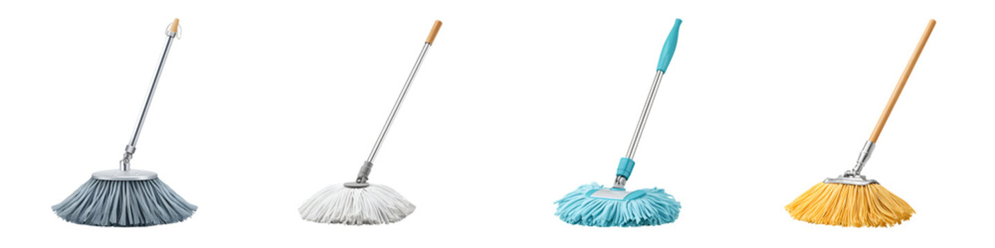 Colorful Mop Collection Isolated on White Background