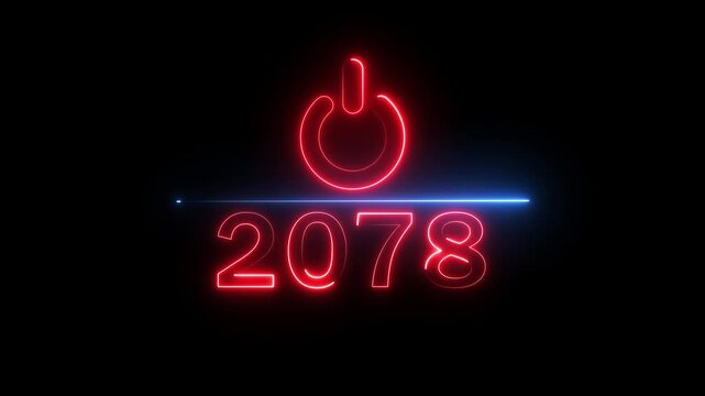 Glowing neon power button icon animation. 2078 new year power button. Startup push button animation. Switch power button animation.