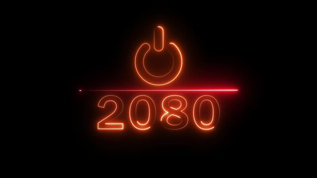 Glowing neon power button icon animation. 2080 new year power button. Startup push button animation. Switch power button animation.
