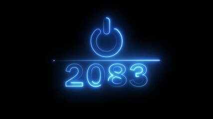 Glowing neon power button icon animation. 2083 new year power button. Startup push button animation. Switch power button animation.