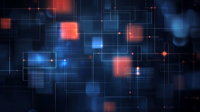 Vibrant abstract background featuring glowing geometric squares and rectangles in dynamic motion. - Powered by Adobe