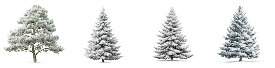 Naklejka premium Snow Covered Christmas Trees: Set of Four Isolated Conifers