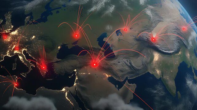 Global network of connections illustrated across the Earth's surface, highlighting interconnectedness and spreading information or influence