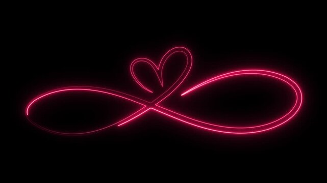 Neon heart loop. Infinity love sign. Glowing red line. Eternal romance. Light trail effect. Digital art heart. Cinematic neon. Abstract loop, Valentines motion. Minimalist glow.
