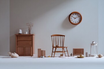 Cozy and Minimalist Living Room with Wooden Decor and Household Items