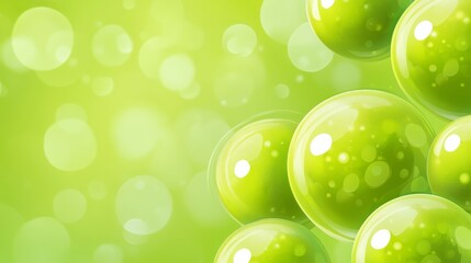 Vibrant green bubbles ascending against a soft blurred background serene digital art.