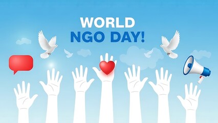 Fototapeta premium World ngo day celebration with hands raised in unity