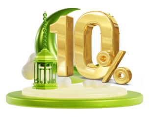 Golden Metallic Ten Percent Off Discount Sale Islamic Decoration Element