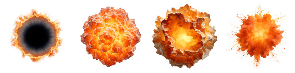 Obraz premium Fire Explosion Set - Burning Flames on White Background