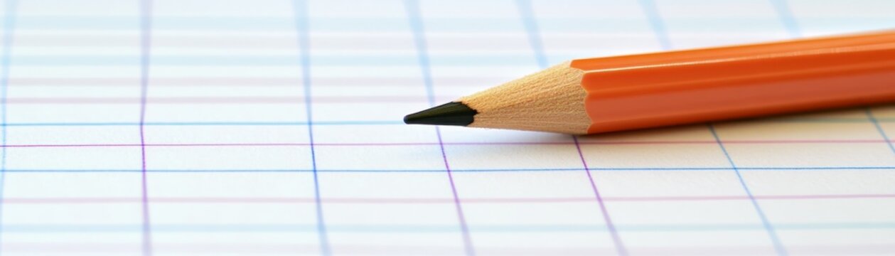 Pencil lying on graph paper precision tool for drafting and technical drawing graph paper with pencil for design art and planning.