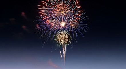 fireworks display in the night sky with colorful explosions