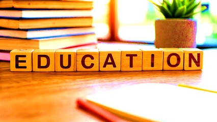 Education Concept with Wooden Alphabet Blocks on Desk