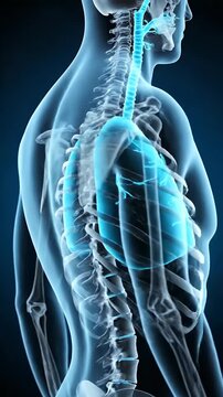 Animated 3D Visualization of Human Circulatory System Lungs Anatomy in Translucent Blue Body Internal Organs Medical
