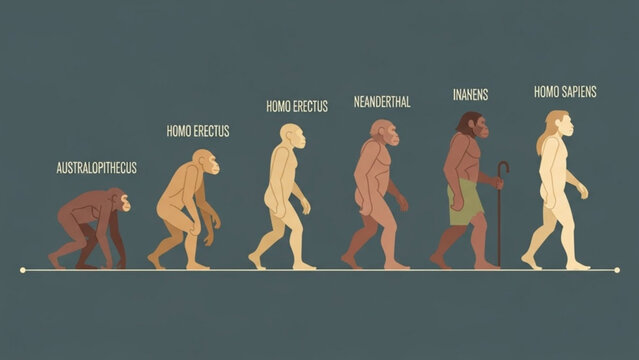 Human evolution timeline showing stages from Australopithecus to Homo sapiens flat vector illustration for science and education