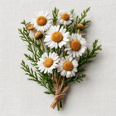 Small White Daisy Bouquet on Textured Fabric Background
