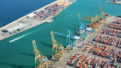 Aerial view of a multipurpose port terminal for mass trade